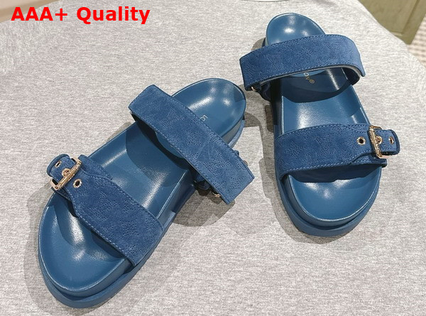 Louis Vuitton Bom Dia Flat Comfort Mule in Blue Perforated Suede Goat Leather 1ACTG2 Replica