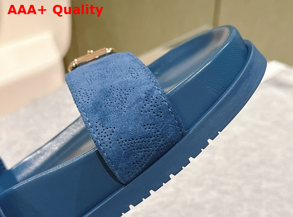 Louis Vuitton Bom Dia Flat Comfort Mule in Blue Perforated Suede Goat Leather 1ACTG2 Replica