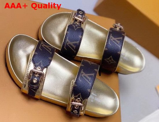 Louis Vuitton Bom Dia Flat Mule in Monogram Canvas with Gold Details Replica