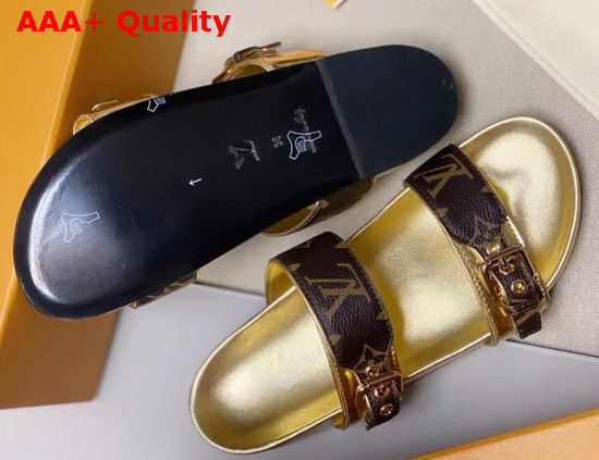 Louis Vuitton Bom Dia Flat Mule in Monogram Canvas with Gold Details Replica