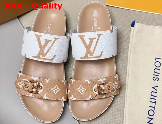 Louis Vuitton Bom Dia Flat Mule in Nude and White Monogram Canvas Replica