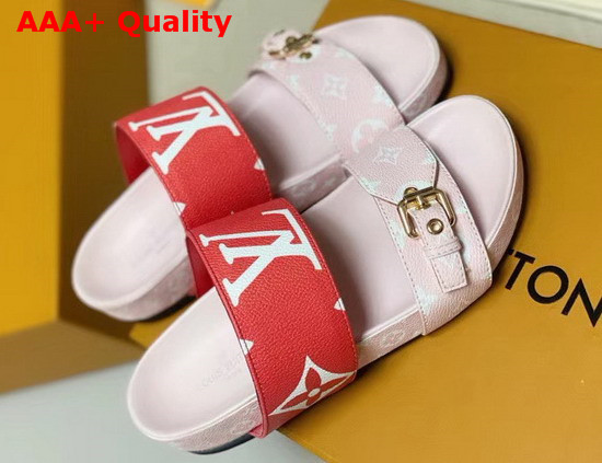 Louis Vuitton Bom Dia Flat Mule in Pink and Red Monogram Canvas Replica