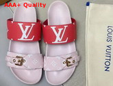 Louis Vuitton Bom Dia Flat Mule in Pink and Red Monogram Canvas Replica