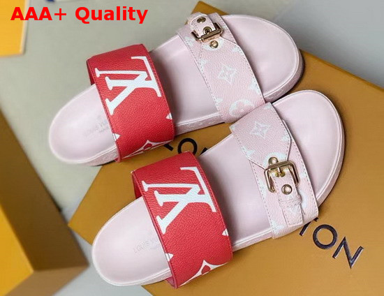 Louis Vuitton Bom Dia Flat Mule in Pink and Red Monogram Canvas Replica