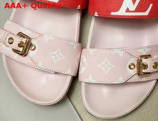 Louis Vuitton Bom Dia Flat Mule in Pink and Red Monogram Canvas Replica