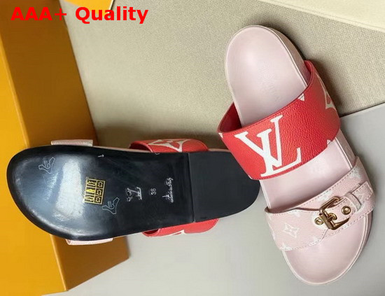 Louis Vuitton Bom Dia Flat Mule in Pink and Red Monogram Canvas Replica