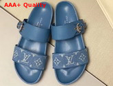 Louis Vuitton Bom Dia Flat Mules Denim Blue Monogram Denim and Calf Leather 1A7RBZ Replica