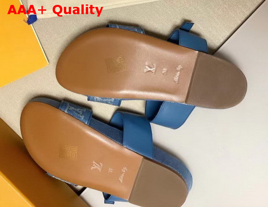 Louis Vuitton Bom Dia Flat Mules Denim Blue Monogram Denim and Calf Leather 1A7RBZ Replica