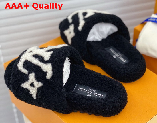 Louis Vuitton Bom Dia Flat Mules Noir Shearling 1A8CXB Replica