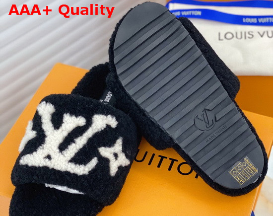 Louis Vuitton Bom Dia Flat Mules Noir Shearling 1A8CXB Replica