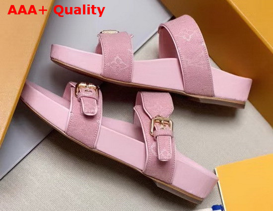 Louis Vuitton Bom Dia Flat Mules Pink Monogram Denim Replica