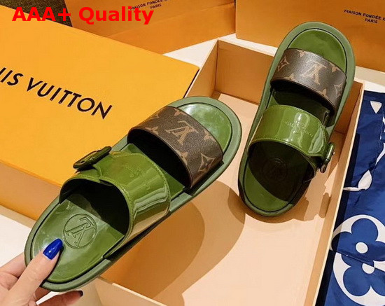 Louis Vuitton Bom Dia Mule in Green Rubber with Monogram Motif Replica