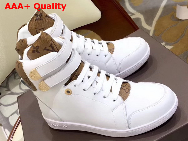 Louis Vuitton Boombox Sneaker Boot White Calf Leather and Patent Monogram Canvas Replica