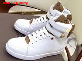 Louis Vuitton Boombox Sneaker Boot White Calf Leather and Patent Monogram Canvas Replica