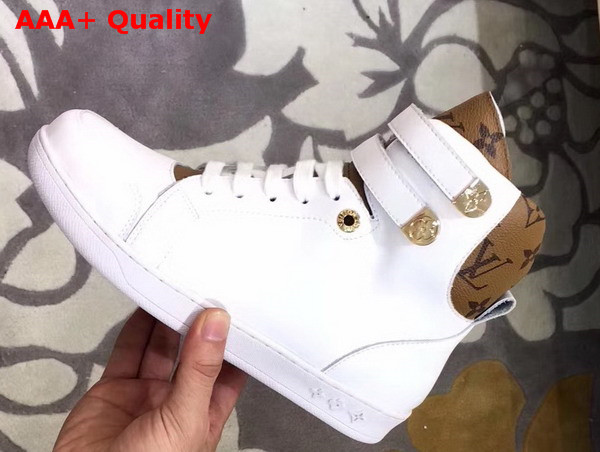 Louis Vuitton Boombox Sneaker Boot White Calf Leather and Patent Monogram Canvas Replica