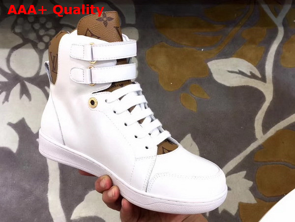 Louis Vuitton Boombox Sneaker Boot White Calf Leather and Patent Monogram Canvas Replica