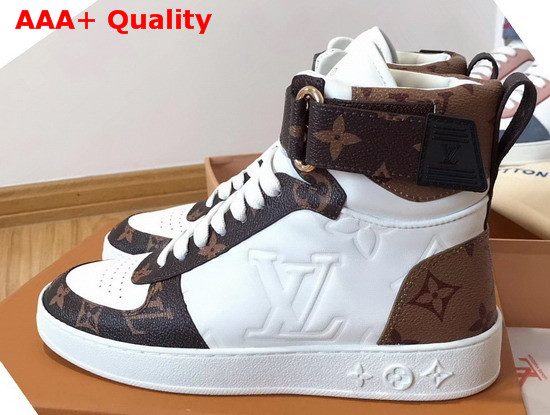 Louis Vuitton Boombox Sneaker Boot White Embossed Lamb Leather and Monogram Canvas Trim 1A5MWJ Replica