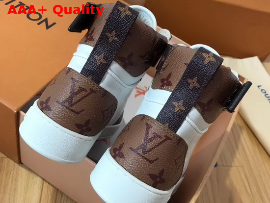 Louis Vuitton Boombox Sneaker Boot White Embossed Lamb Leather and Monogram Canvas Trim 1A5MWJ Replica