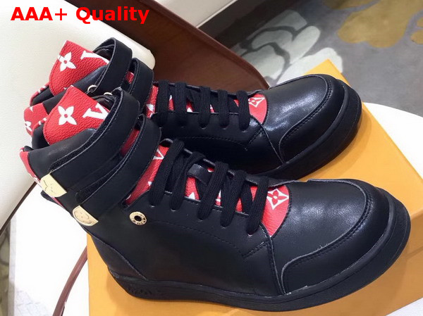 Louis Vuitton Boombox Sneaker Boot in Black Calf Leather and Patent Monogram Canvas Replica