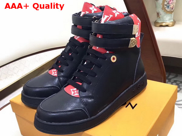 Louis Vuitton Boombox Sneaker Boot in Black Calf Leather and Patent Monogram Canvas Replica