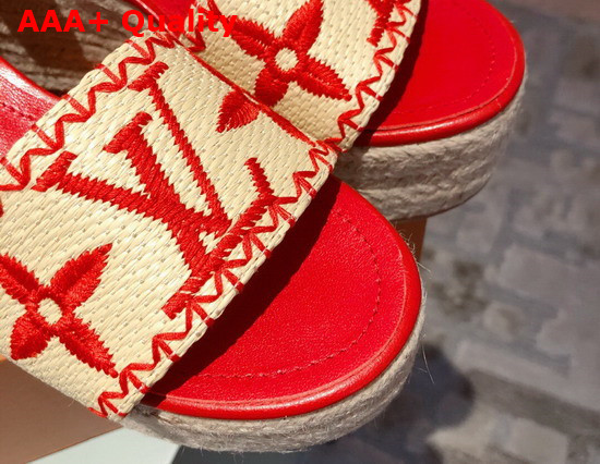 Louis Vuitton Boundary Wedge Sandal Raffia and Red Calf Leather Replica