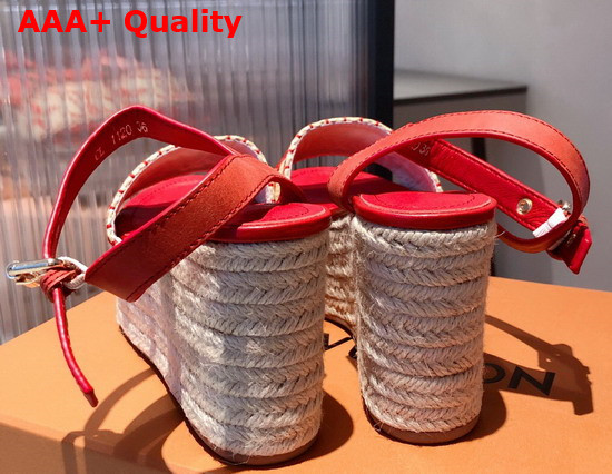 Louis Vuitton Boundary Wedge Sandal Raffia and Red Calf Leather Replica