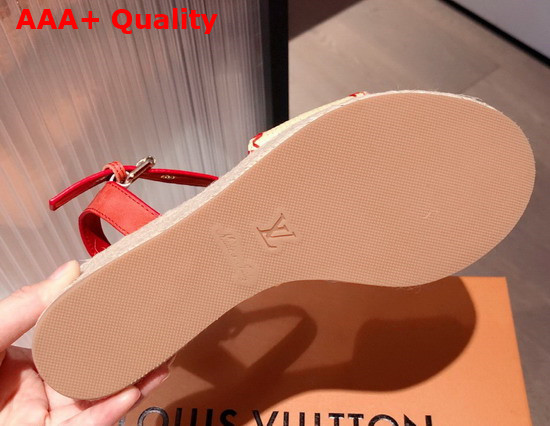 Louis Vuitton Boundary Wedge Sandal Raffia and Red Calf Leather Replica