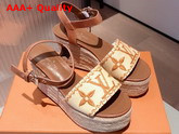 Louis Vuitton Boundary Wedge Sandal Raffia and Tan Calf Leather 1A8TG3 Replica