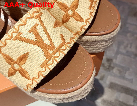 Louis Vuitton Boundary Wedge Sandal Raffia and Tan Calf Leather 1A8TG3 Replica