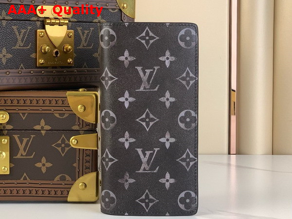 Louis Vuitton Brazza Wallet Black and White Brushed Monogram Cowhide Leather Replica