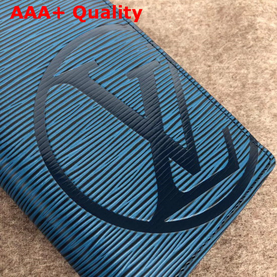 Louis Vuitton Brazza Wallet Epi Bleu Azur with LV Circle Signature Replica