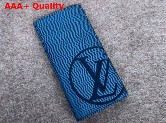 Louis Vuitton Brazza Wallet Epi Bleu Azur with LV Circle Signature Replica