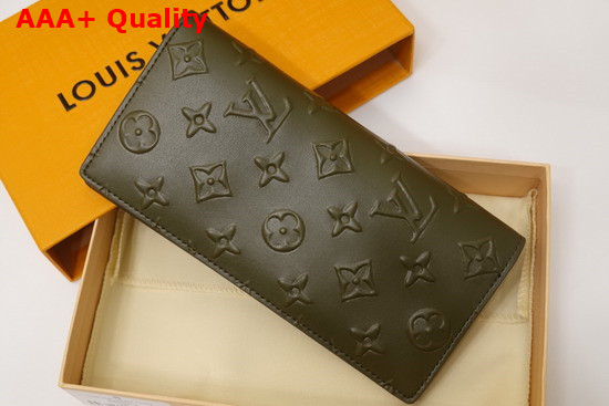 Louis Vuitton Brazza Wallet Khaki Monogram Seal Leather Replica