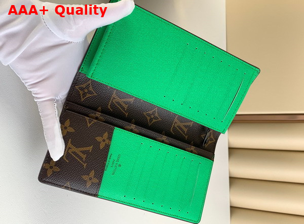 Louis Vuitton Brazza Wallet Monogram Macassar Coated Canvas and Minty Green Cowhide Leather Replica