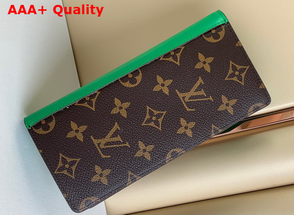 Louis Vuitton Brazza Wallet Monogram Macassar Coated Canvas and Minty Green Cowhide Leather Replica