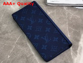 Louis Vuitton Brazza Wallet Navy Blue Taiga Cowhide Leather and Monogram Pacific Coated Canvas Replica