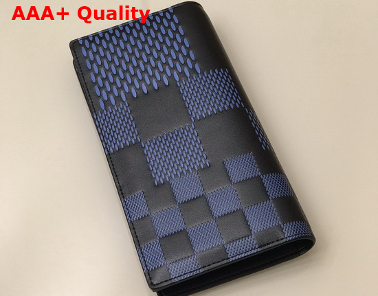 Louis Vuitton Brazza Wallet Navy Blue and Black Damier Infini 3D Cowhide Leather Replica