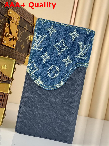 Louis Vuitton Brazza Wallet in Blue Monogram Denim and Navy Blue Taurillon Leather Replica