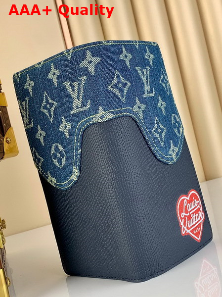 Louis Vuitton Brazza Wallet in Blue Monogram Denim and Navy Blue Taurillon Leather Replica