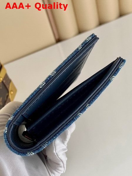 Louis Vuitton Brazza Wallet in Blue Monogram Denim and Navy Blue Taurillon Leather Replica