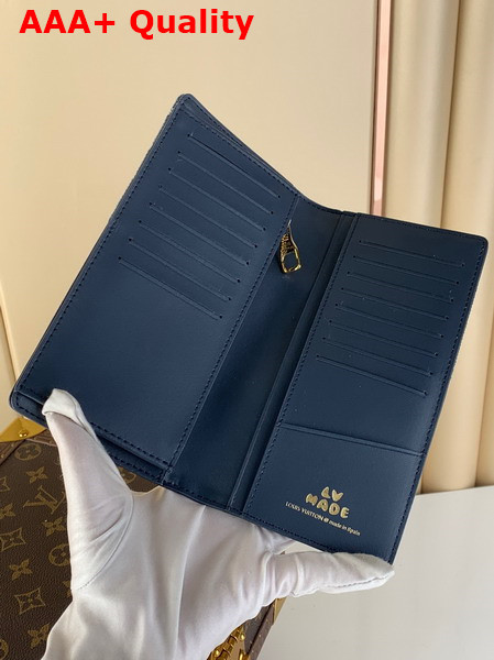 Louis Vuitton Brazza Wallet in Blue Monogram Denim and Navy Blue Taurillon Leather Replica