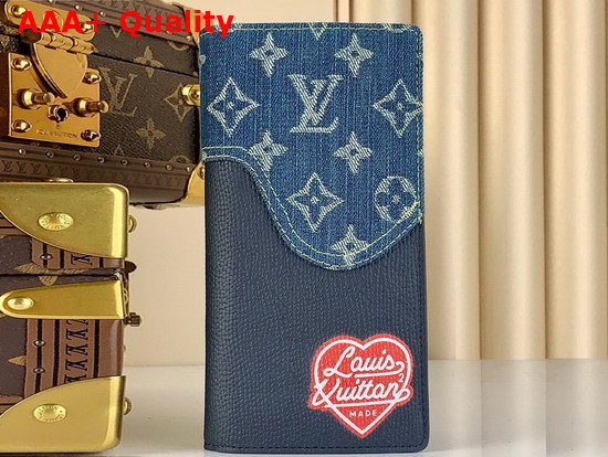 Louis Vuitton Brazza Wallet in Blue Monogram Denim and Navy Blue Taurillon Leather Replica