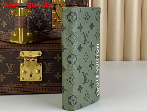 Louis Vuitton Brazza Wallet in Khaki Green and Vermillion Red Monogram Coated Canvas Replica