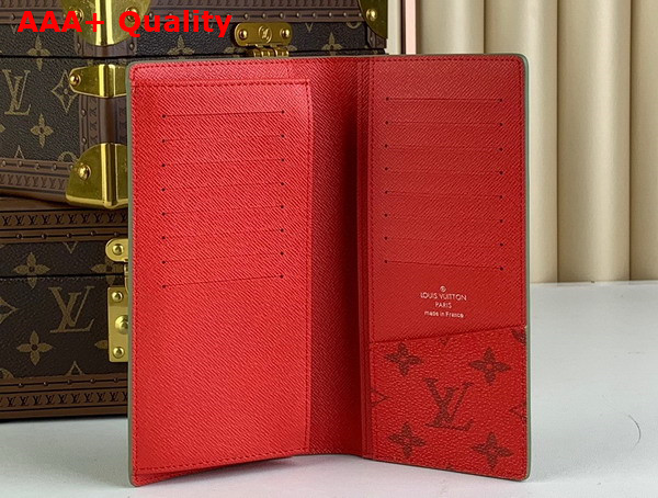 Louis Vuitton Brazza Wallet in Khaki Green and Vermillion Red Monogram Coated Canvas Replica