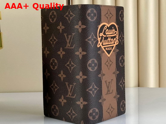 Louis Vuitton Brazza Wallet in Monogram Stripes Brown Canvas Features the Words Louis Vuitton Made in a Heart Printed on the Front M81008 Replica