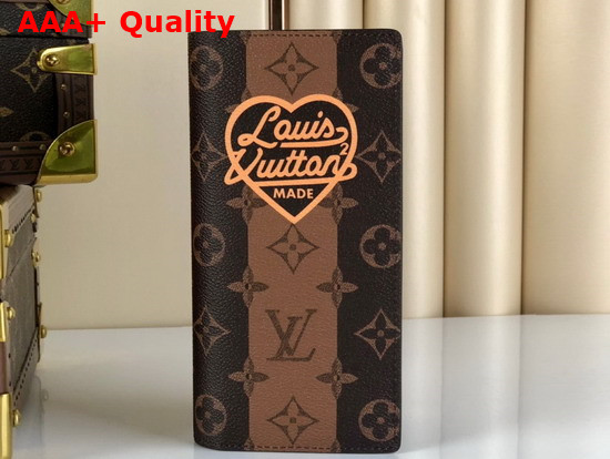 Louis Vuitton Brazza Wallet in Monogram Stripes Brown Canvas Features the Words Louis Vuitton Made in a Heart Printed on the Front M81008 Replica