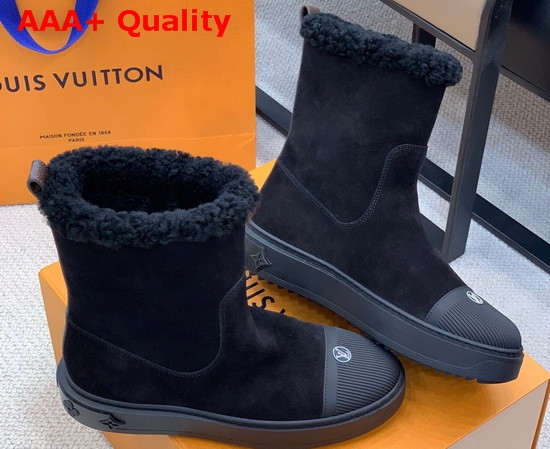 Louis Vuitton Breezy Flat Ankle Boot in Black Suede Calf Leather with Snug Shearling Trim 1A8864 Replica