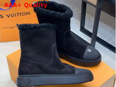 Louis Vuitton Breezy Flat Ankle Boot in Black Suede Calf Leather with Snug Shearling Trim 1A8864 Replica