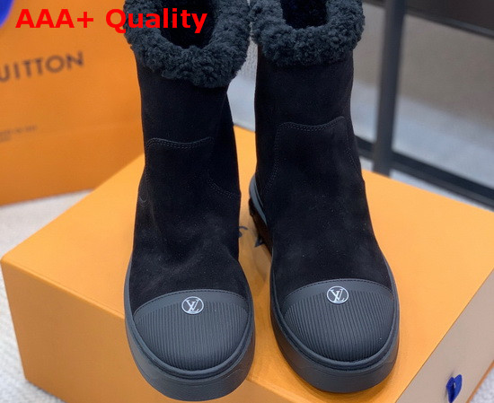 Louis Vuitton Breezy Flat Ankle Boot in Black Suede Calf Leather with Snug Shearling Trim 1A8864 Replica