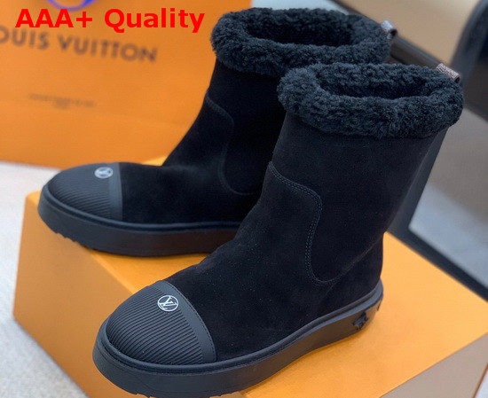 Louis Vuitton Breezy Flat Ankle Boot in Black Suede Calf Leather with Snug Shearling Trim 1A8864 Replica